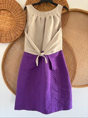 Richard Chai Target Two-Tone Sleeveless Tie-Front Dress in Beige and Purple